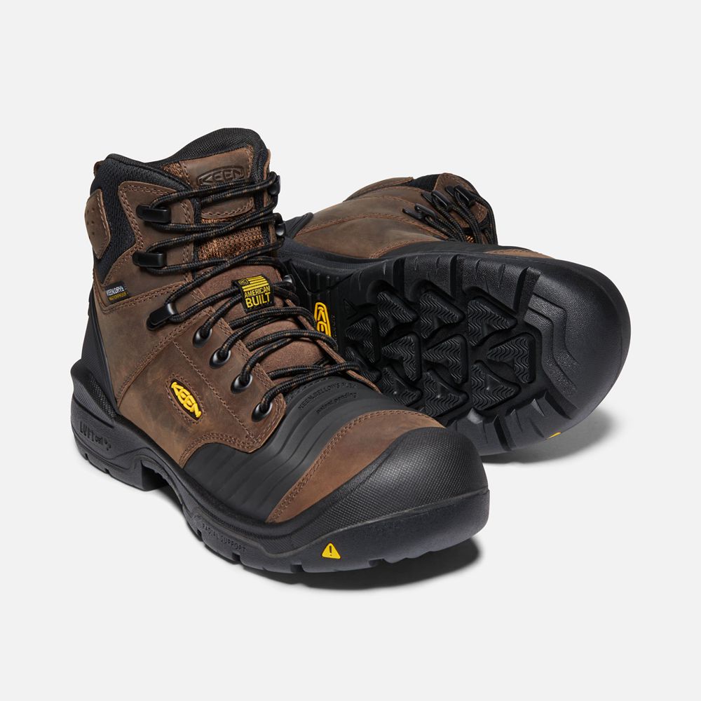 Keen Laarzen Heren Bruin/Zwart - Portland 6\" Waterproof (Carbon-Fiber Toe) - 67480-YVUJ